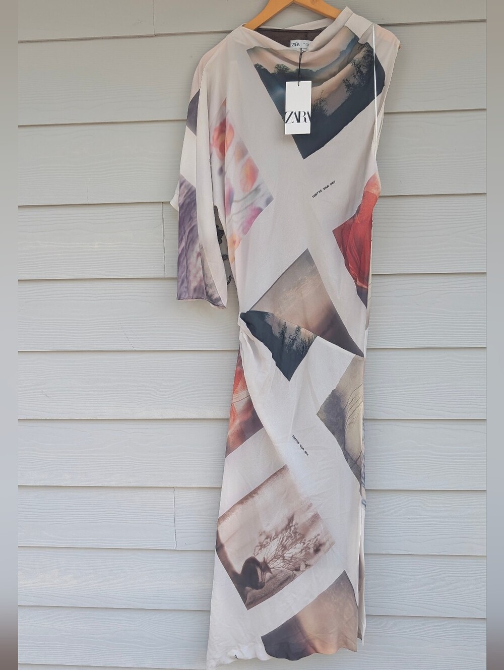Zara Dress NWT Size S Cream Printed Asymmetrical Maxi Trendy Unique Lined - Picture 5 of 11